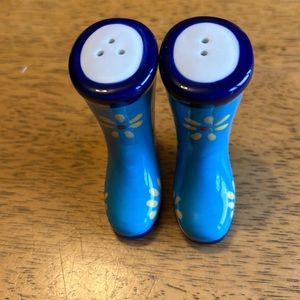 Blue Ceramic Boot Salt and Pepper Shakers